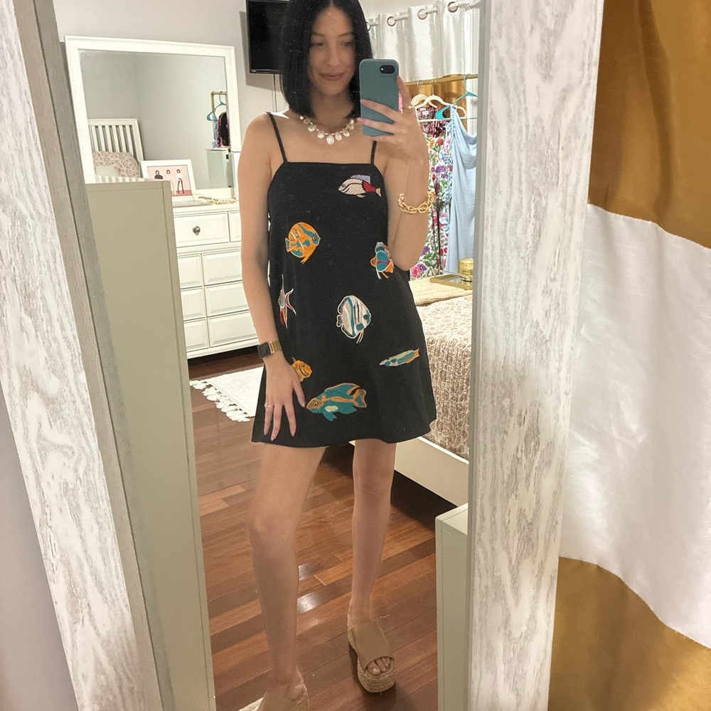 Black Sleeveless Dress with Colorful Patterns